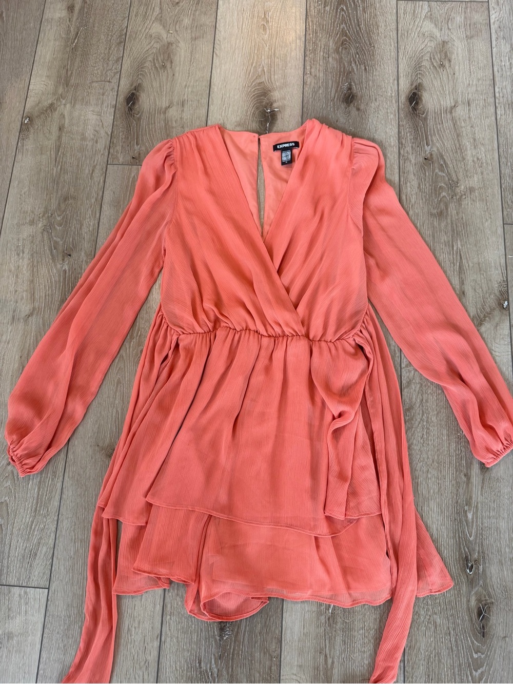 Express Orange Ruffled Jumpsuit Romper Tie Waist Belt Shorts Long Sleeve XS
